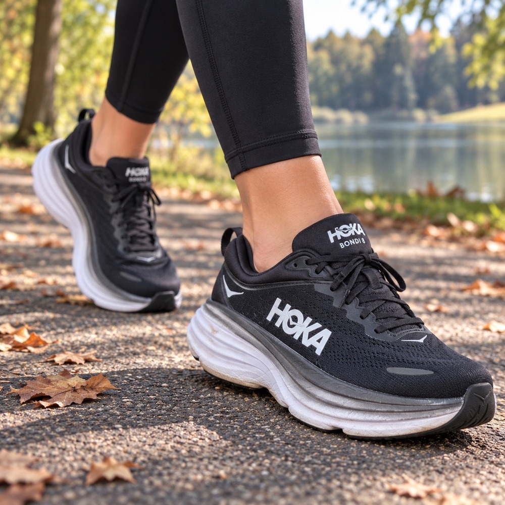 HOKA Bondi 8 Running Shoes Max Cushion Comfort Black White Women's Size 9B